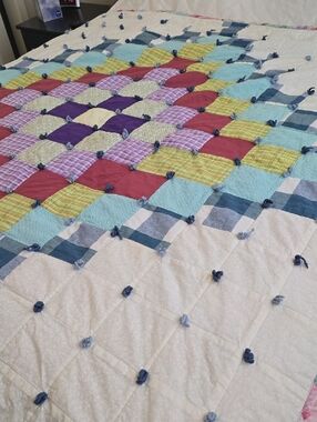 Handmade Multicolor Patchwork Cotton Bedding Quilt - Unbranded 63" Appr.